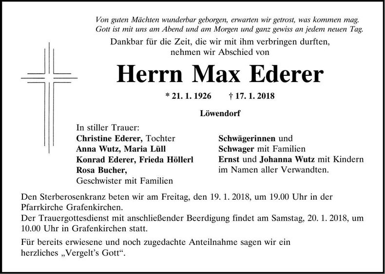Traueranzeige Max Ederer