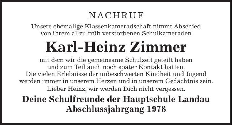 Traueranzeige Karl-Heinz Zimmer