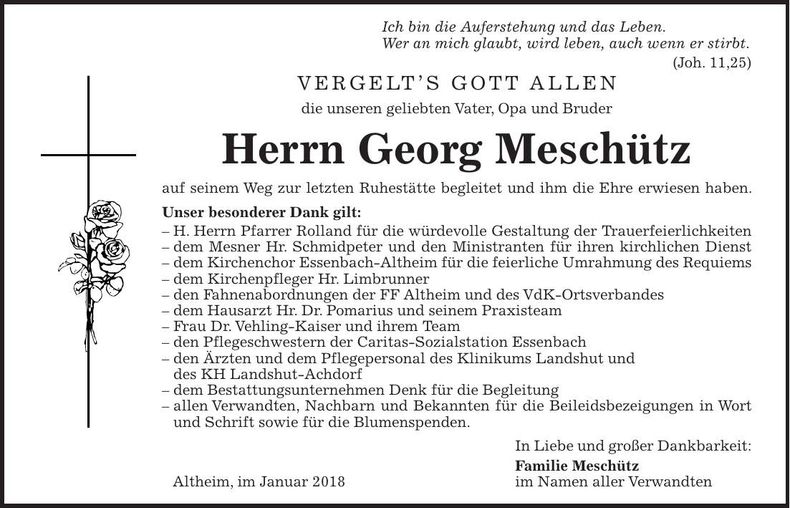 Traueranzeige Georg Meschütz