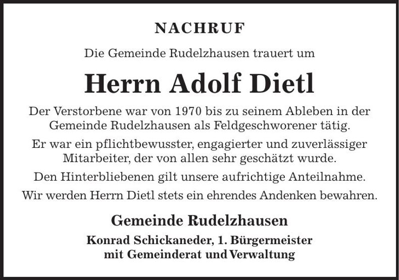 Traueranzeige Adolf Dietl