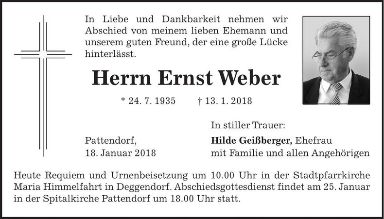 Traueranzeige Ernst Weber