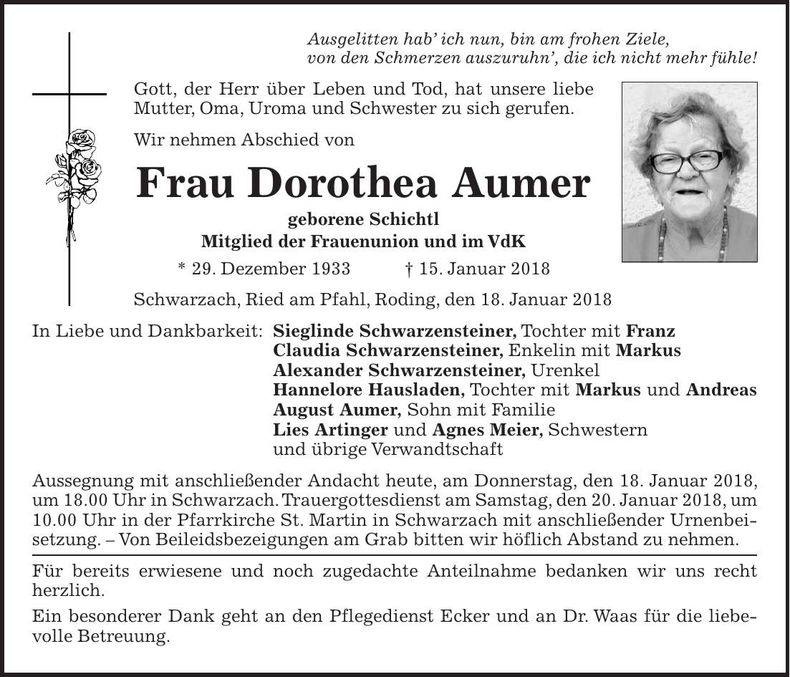Traueranzeige Dorothea Aumer