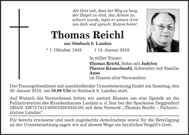 Traueranzeige Thomas Reichl