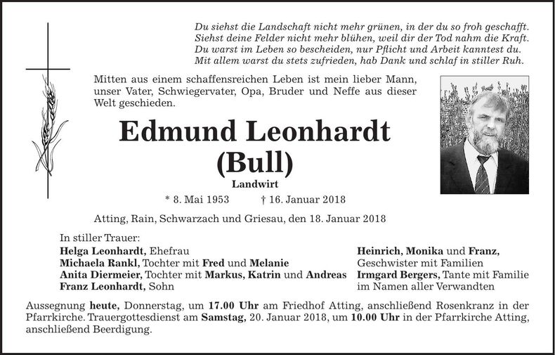 Traueranzeige Edmund Leonhardt