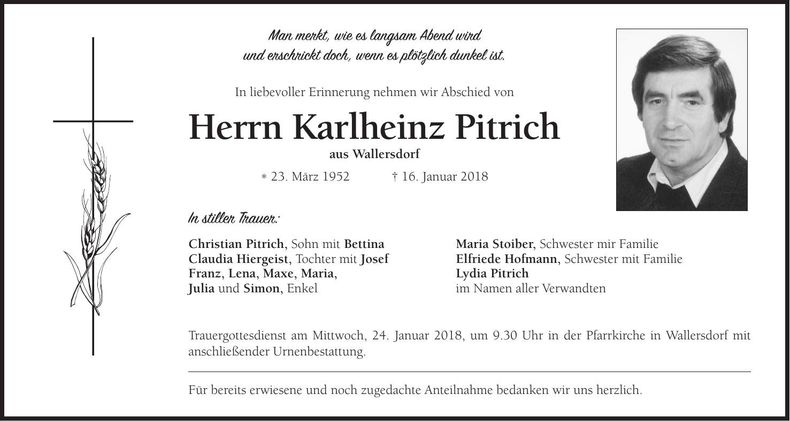 Traueranzeige Karlheinz Pitrich