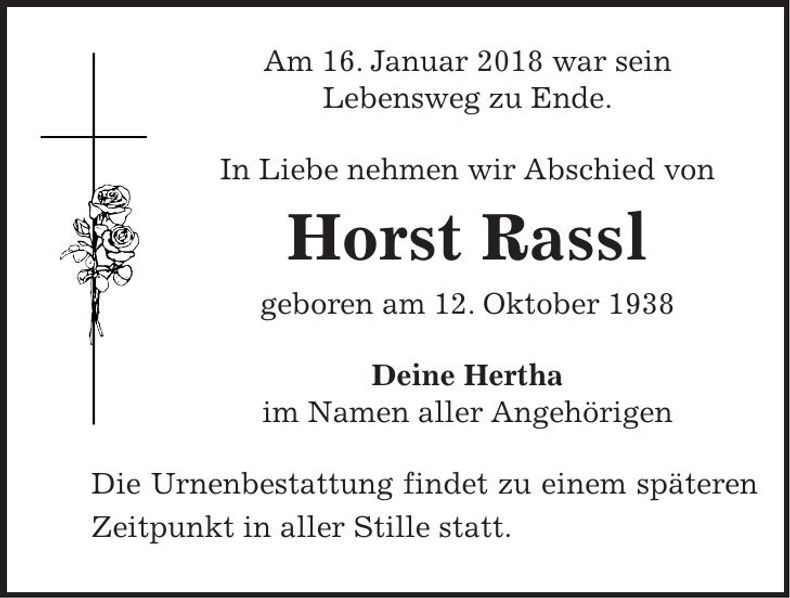 Traueranzeige Horst Rassl