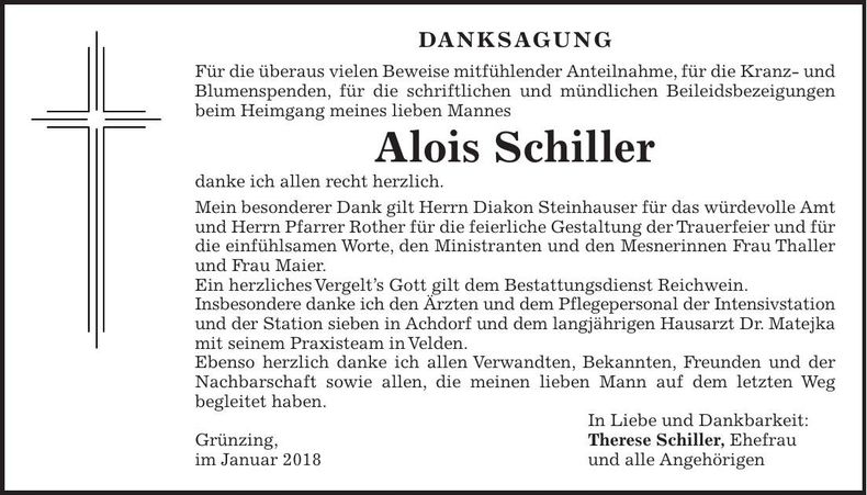Traueranzeige Alois Schiller