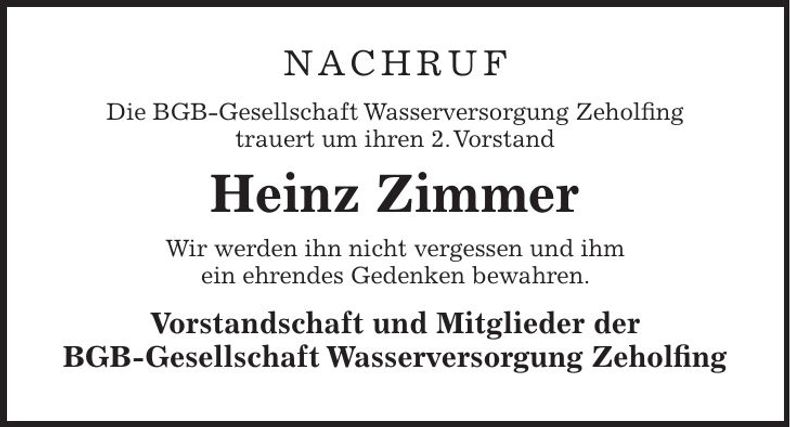 Traueranzeige Heinz Zimmer