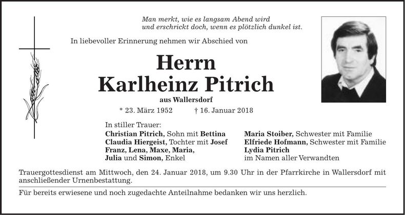 Traueranzeige Karlheinz Pitrich
