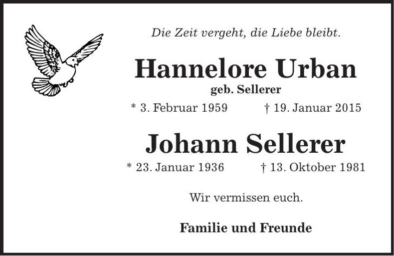Traueranzeige Hannelore Urban