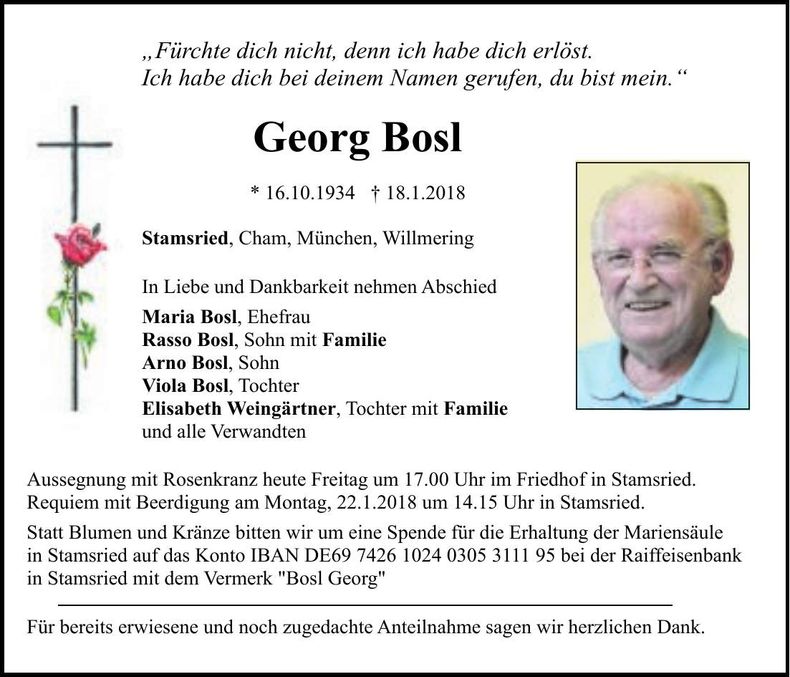 Traueranzeige Georg Bosl