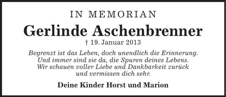 Traueranzeige Gerlinde Aschenbrenner