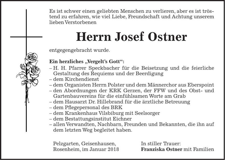 Traueranzeige Josef Ostner