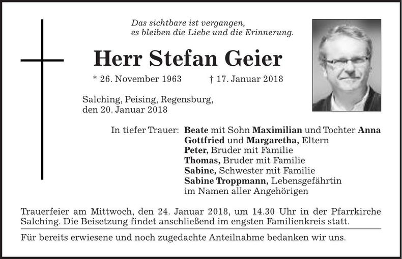 Traueranzeige Stefan Geier