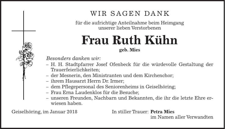 Traueranzeige Ruth Kühn