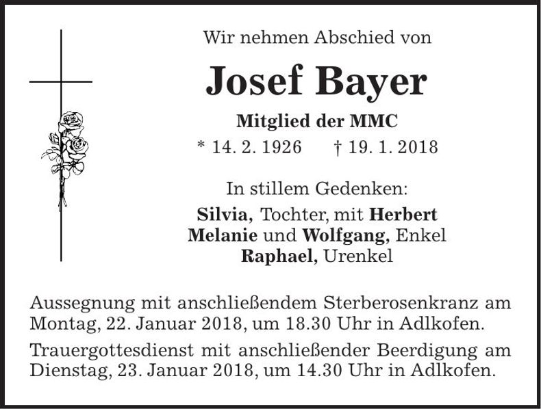 Traueranzeige Josef Bayer