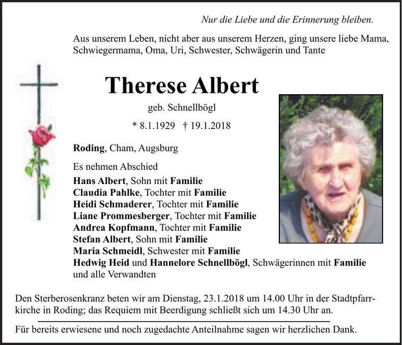 Traueranzeige Therese Albert