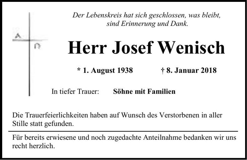 Traueranzeige Josef Wenisch