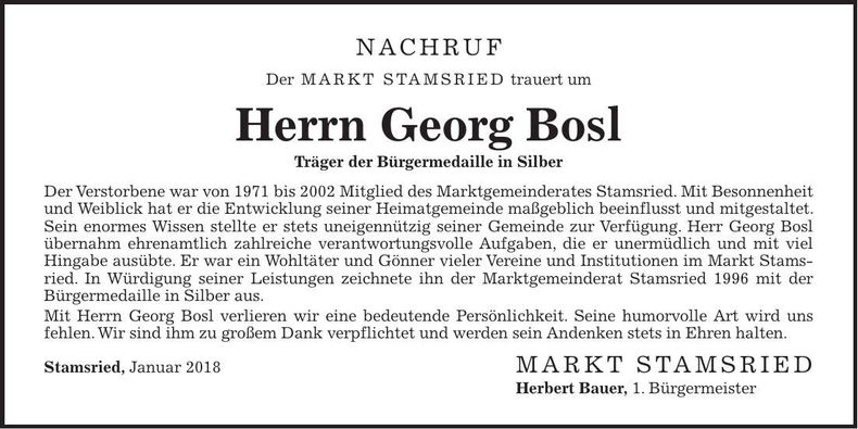 Traueranzeige Georg Bosl