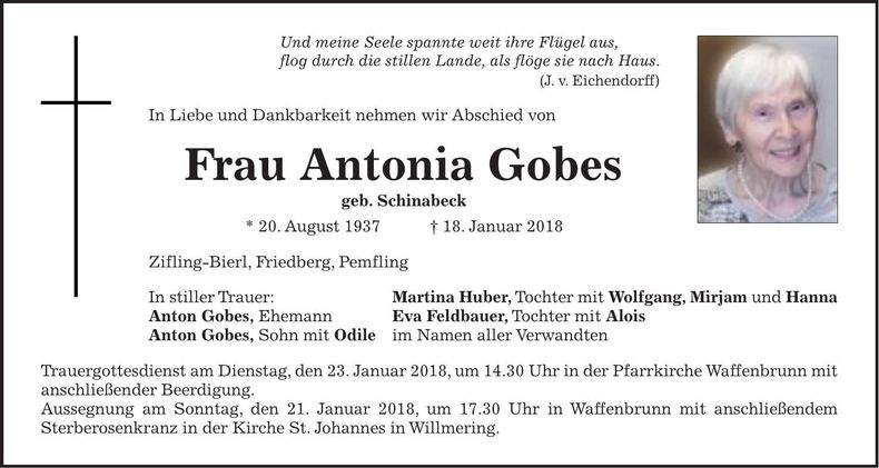 Traueranzeige Antonia Gobes