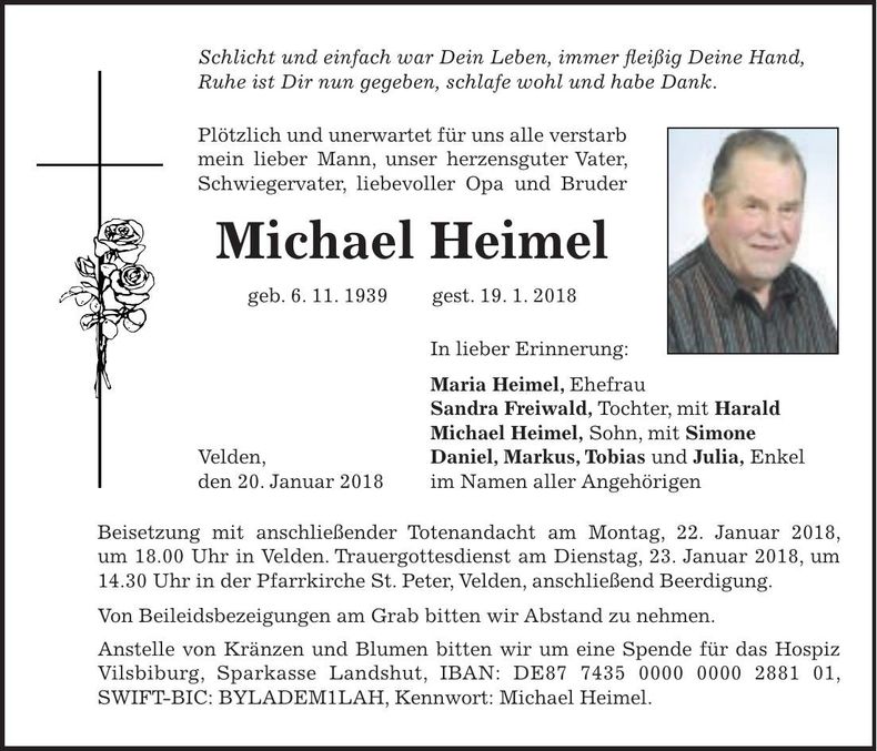 Traueranzeige Michael Heimel
