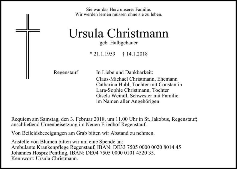 Traueranzeige Ursula Christmann
