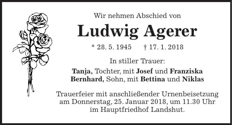 Traueranzeige Ludwig Agerer