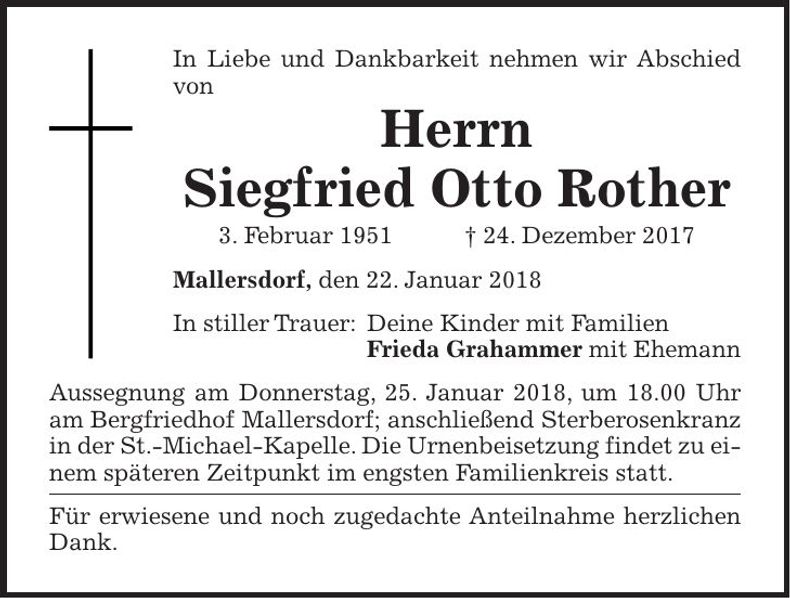 Traueranzeige Siegfried Rother