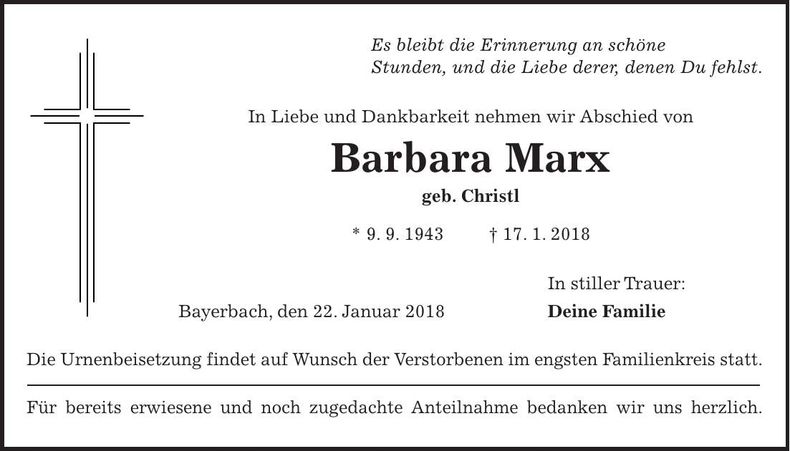Traueranzeige Barbara Marx