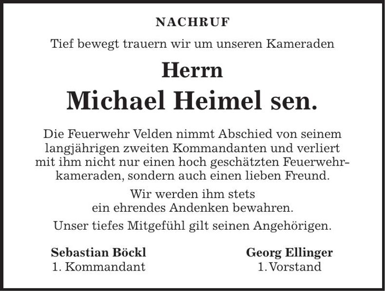 Traueranzeige Michael Heimel