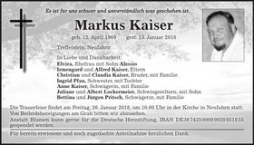 Traueranzeige Markus Kaiser