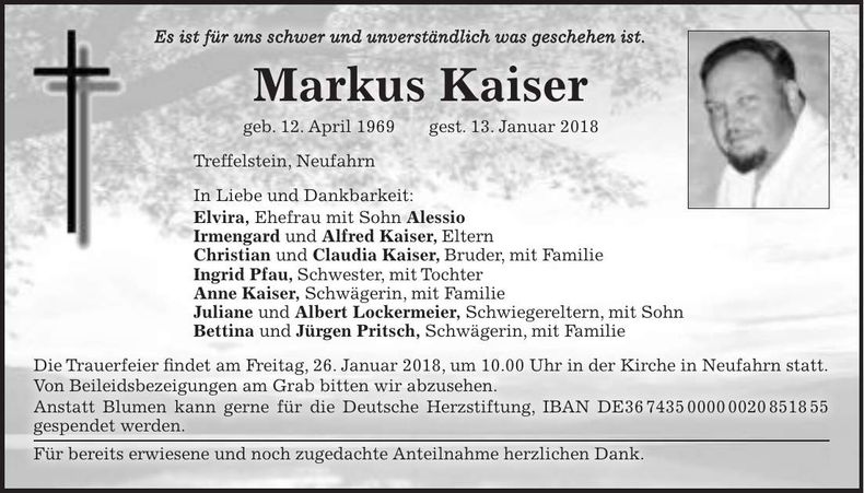 Traueranzeige Markus Kaiser