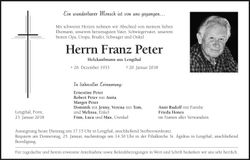 Traueranzeige Franz Peter