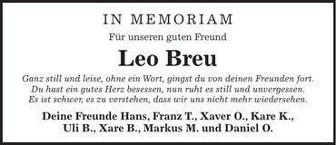 Traueranzeige Leo Breu