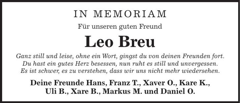 Traueranzeige Leo Breu