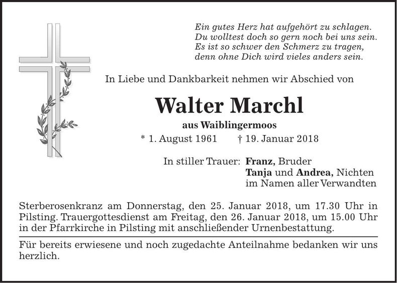 Traueranzeige Walter Marchl