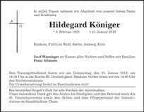 Traueranzeige Hildegard Königer