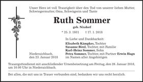 Traueranzeige Ruth Sommer
