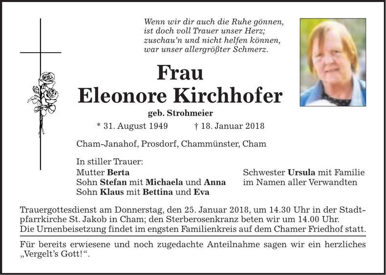Traueranzeige Eleonore Kirchhofer