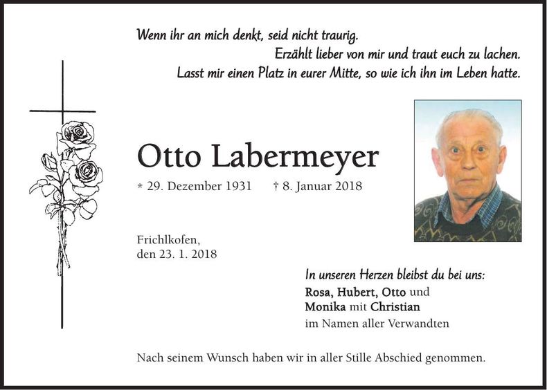 Traueranzeige Otto Labermeyer