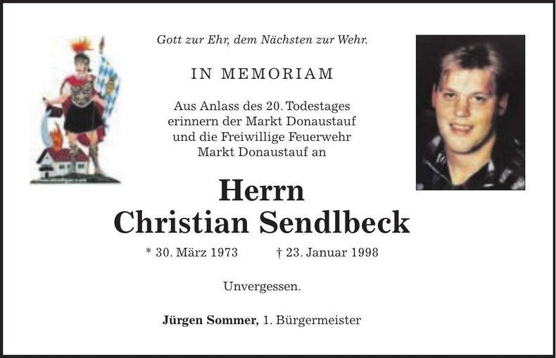Traueranzeige Christian Sendlbeck