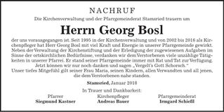 Traueranzeige Georg Bosl
