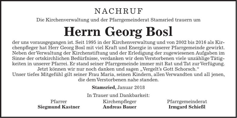 Traueranzeige Georg Bosl