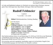 Traueranzeige Rudolf Feldmeier
