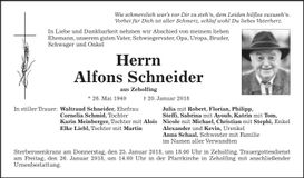 Traueranzeige Alfons Schneider