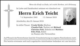 Traueranzeige Erich Teicht