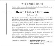Traueranzeige Dieter Hofmann