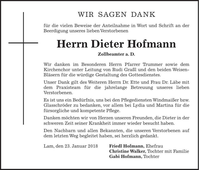Traueranzeige Dieter Hofmann