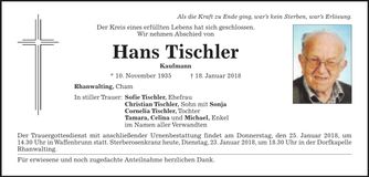 Traueranzeige Hans Tischler