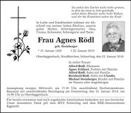 Traueranzeige Agnes Rödl